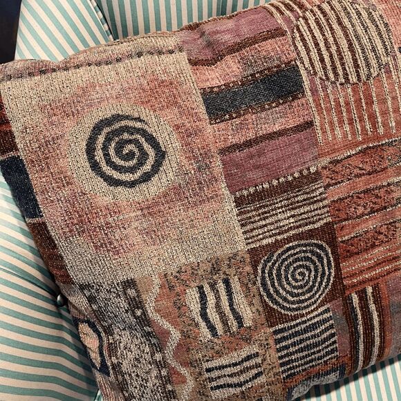 VTG 80s Abstract Geometric Woven Pillow 20x20 Earth Tone Southwest Deco - Picture 4 of 6